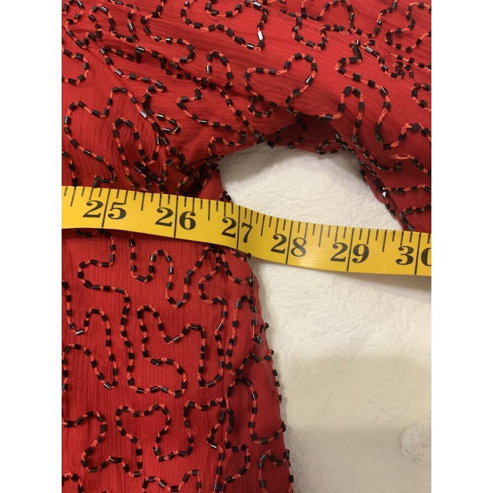 Vintage Lawrence Kazaar Silk Sequined Jacket Red 4X Holiday Party Mardi Gras - Picture 5 of 10